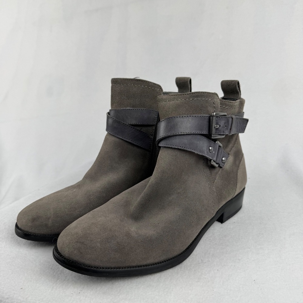Marc Fisher Charlie Ankle Boots Gray Suede Buckle Strap Accent Women's Size 6M